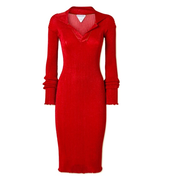 Bottega Veneta Dresses & Skirts - Bottega Veneta Metallic Ribbed-knit Midi Dress